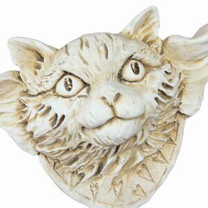Vintage Wall Plaque Hanging Kitty Cat Gargoyle Stone Like Resin Wall Decor